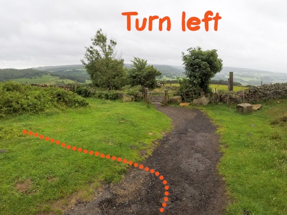 Left turn before wooden gate